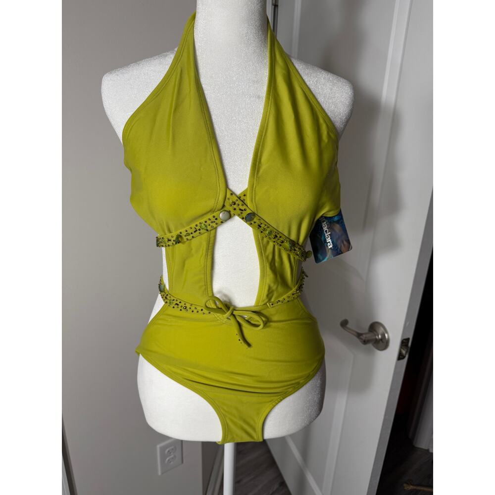 NWT Aguaclara Lime One Piece Bathing Suit Monokini with cutouts, Size L
